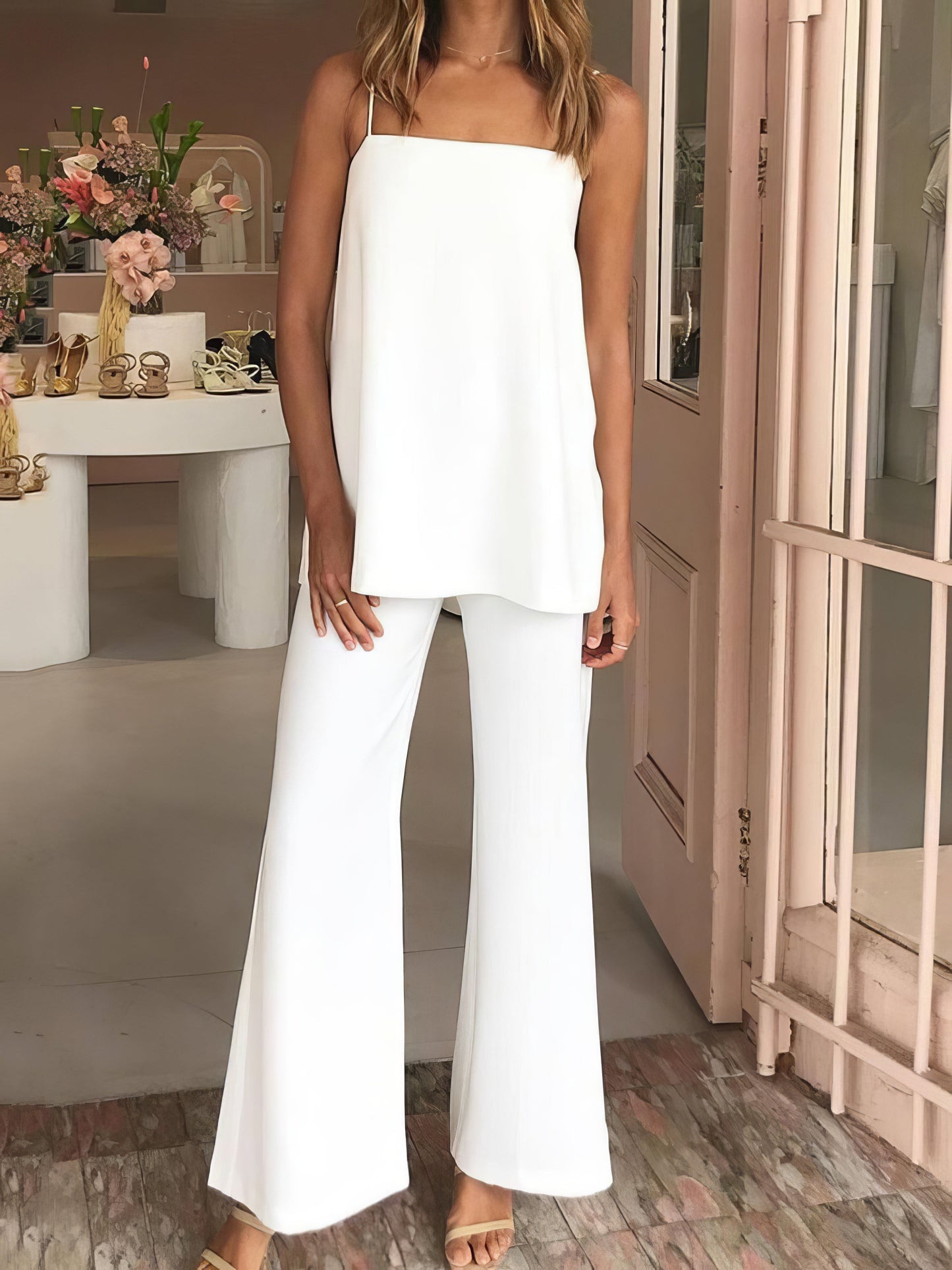 Elegant Solid Flared Suspender Two-piece - LuckyFash™