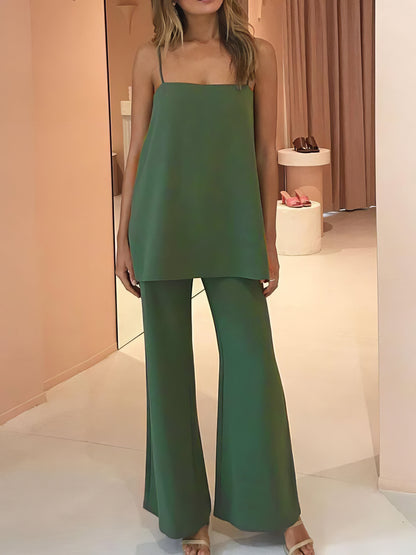 Elegant Solid Flared Suspender Two-piece - LuckyFash™