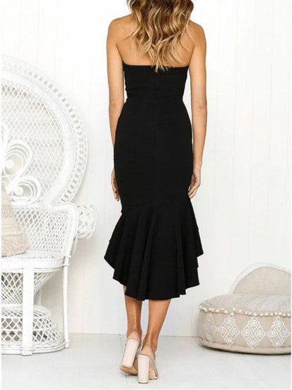 Elegant Solid Tube Top Slit Dress - LuckyFash™