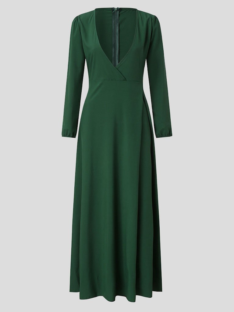 Elegant Solid V-neck Lace-up Dress - LuckyFash™