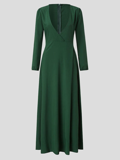 Elegant Solid V-neck Lace-up Dress - LuckyFash™