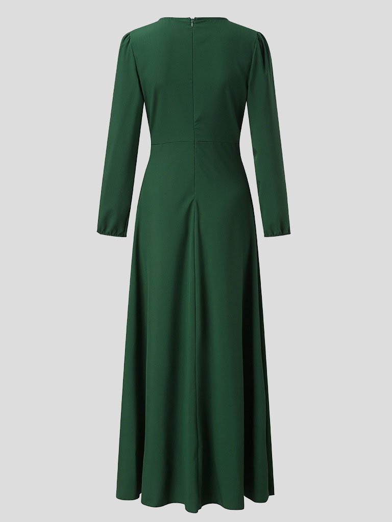 Elegant Solid V-neck Lace-up Dress - LuckyFash™