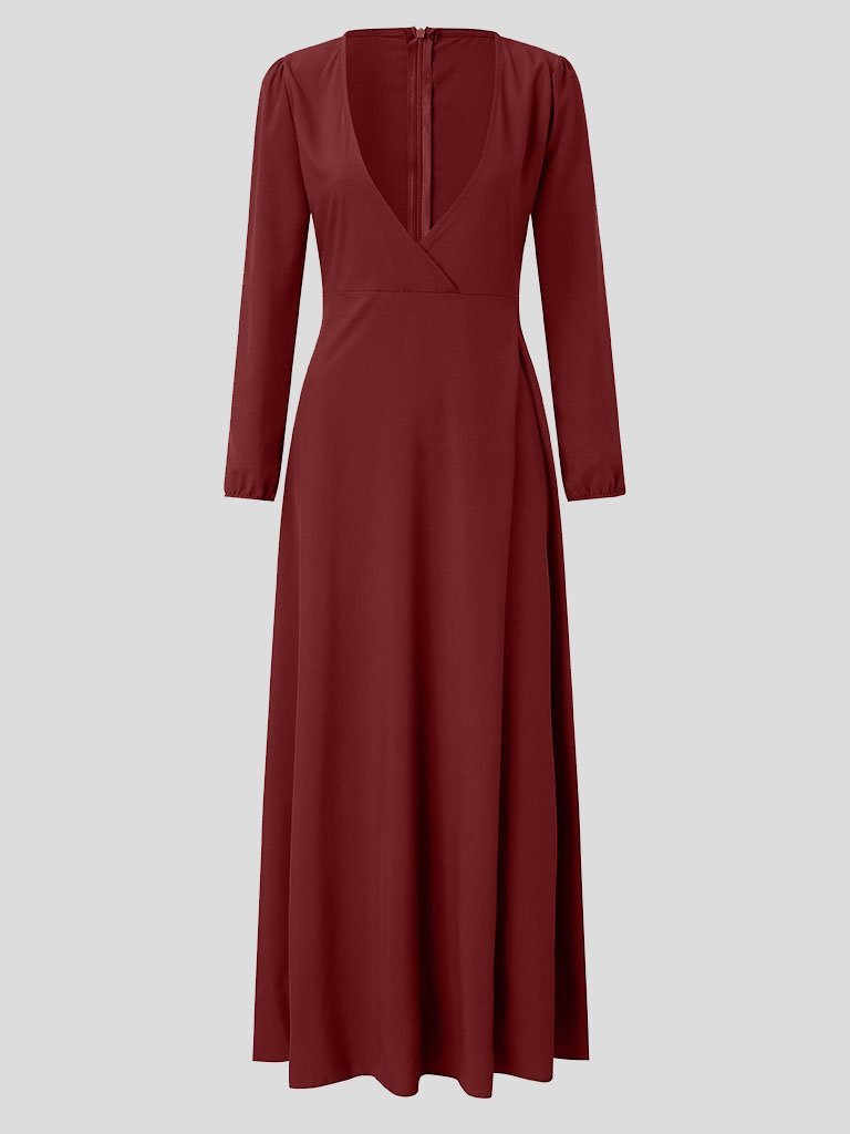 Elegant Solid V-neck Lace-up Dress - LuckyFash™