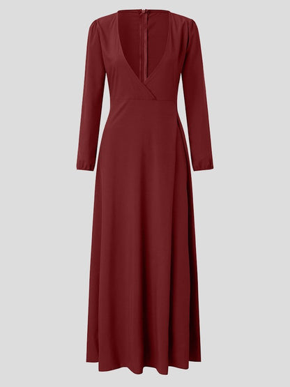 Elegant Solid V-neck Lace-up Dress - LuckyFash™