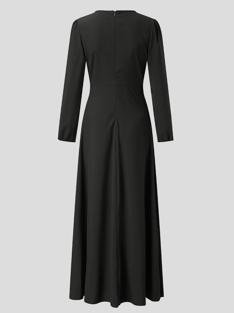 Elegant Solid V-neck Lace-up Dress - LuckyFash™