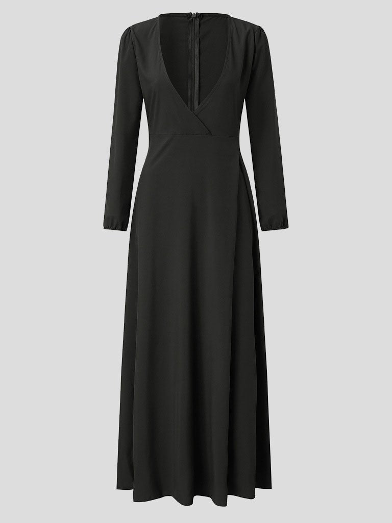 Elegant Solid V-neck Lace-up Dress - LuckyFash™