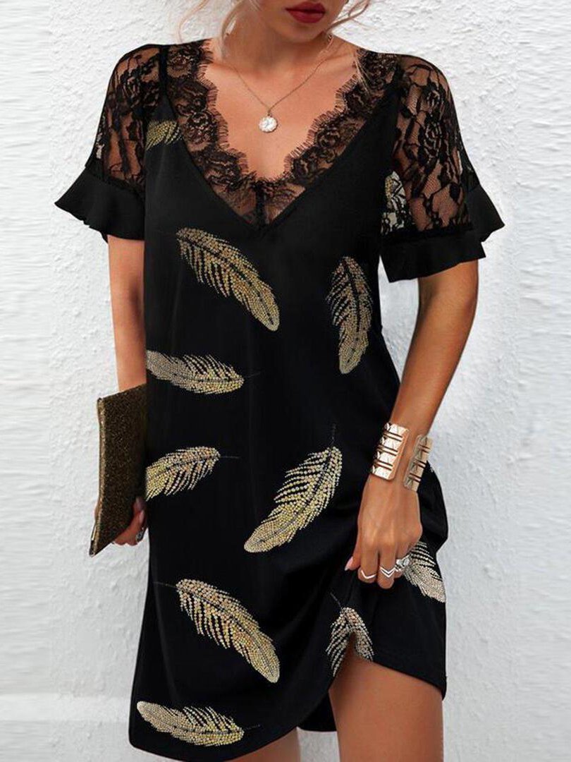 Elegant V-neck Lace Short-sleeved Dress - LuckyFash™