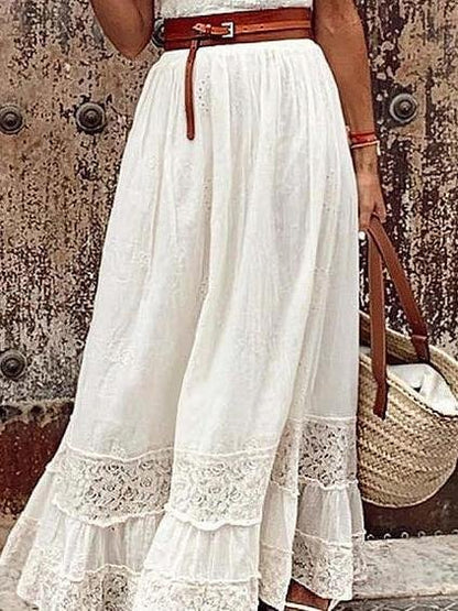 Elegant V-neck Lace Stitching Belt Long Dress - LuckyFash™