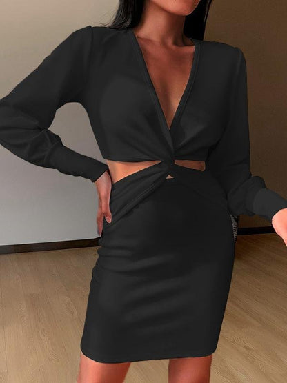 Elegant V-neck Puff Sleeve Skirt - LuckyFash™