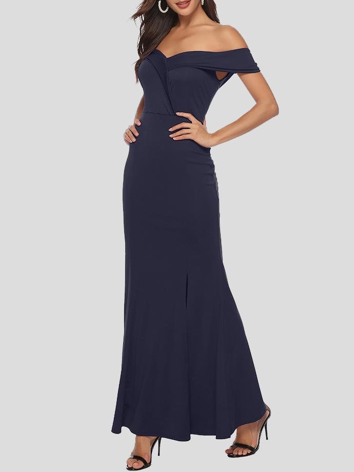 Elegant V-neck Slit Off-the-shoulder Dress - LuckyFash™