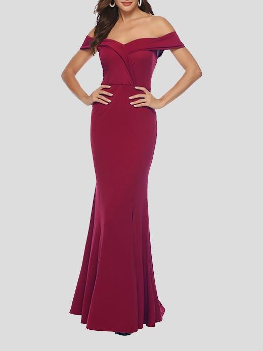 Elegant V-neck Slit Off-the-shoulder Dress - LuckyFash™