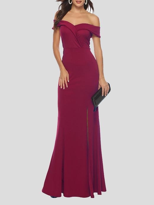 Elegant V-neck Slit Off-the-shoulder Dress - LuckyFash™