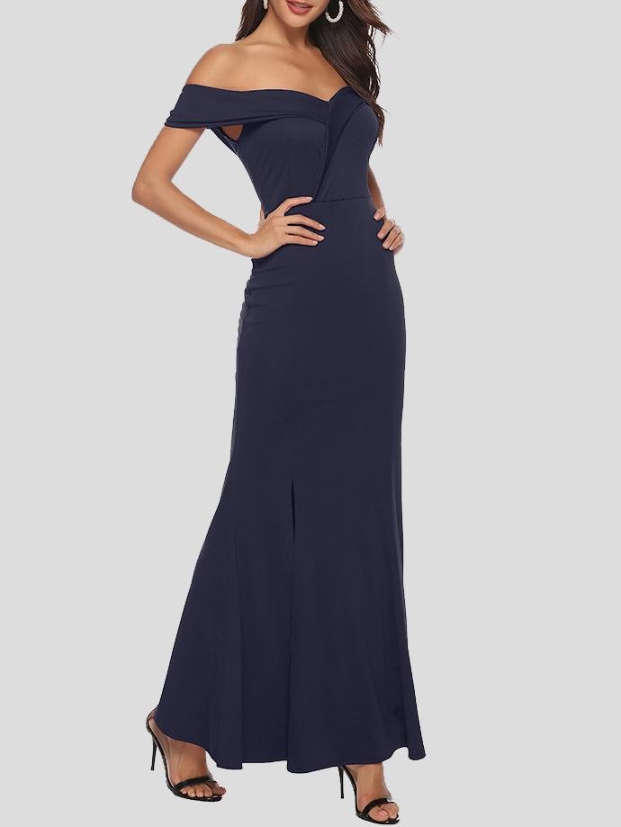 Elegant V-neck Slit Off-the-shoulder Dress - LuckyFash™