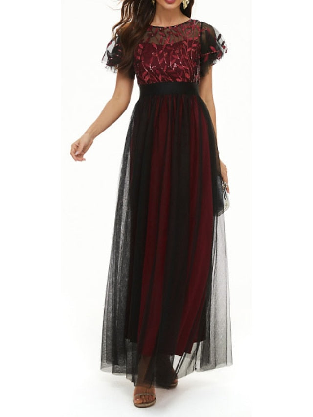 Womenâ€˜s Formal Party Dress Wedding Guest Dress Long Dress Maxi Dress Black Silver Gold Short Sleeve Pure Color Sequins Spring Summer Fall Wedding 2023 XS S M L XL XXL 3XL 4XL - LuckyFash™