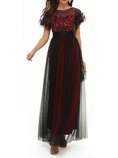 Womenâ€˜s Formal Party Dress Wedding Guest Dress Long Dress Maxi Dress Black Silver Gold Short Sleeve Pure Color Sequins Spring Summer Fall Wedding 2023 XS S M L XL XXL 3XL 4XL - LuckyFash™