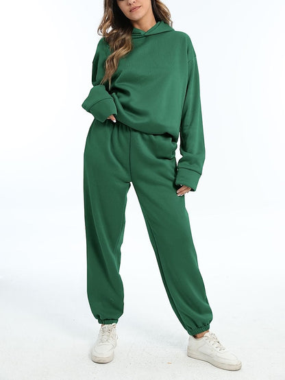 Hoodie 2 Piece Solid / Plain Color Sports Regular Winter Creamy-white ArmyGreen Big red Purple Pink for Women - LuckyFash™