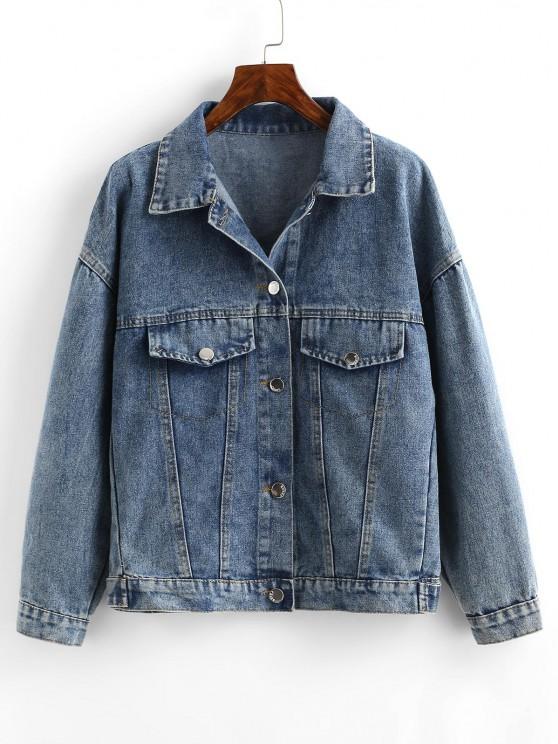 Embroidered Back Distressed Denim Jacket - LuckyFash™