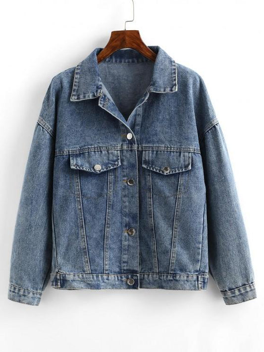 Embroidered Back Distressed Denim Jacket - LuckyFash™