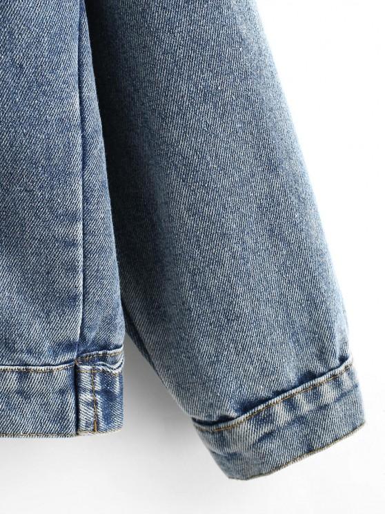 Embroidered Back Distressed Denim Jacket - LuckyFash™