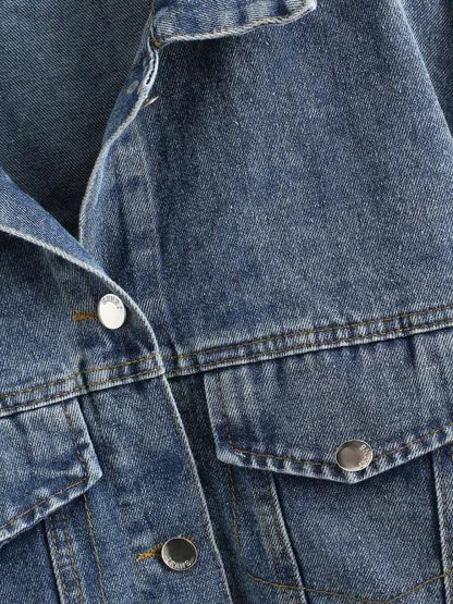 Embroidered Back Distressed Denim Jacket - LuckyFash™