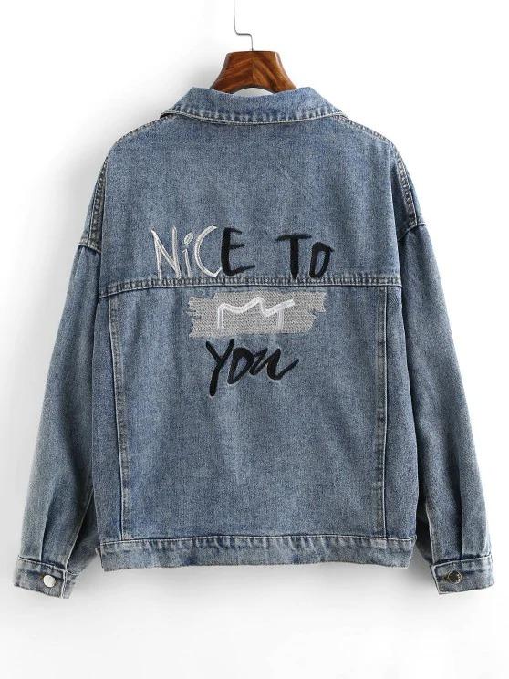 Embroidered Back Distressed Denim Jacket - LuckyFash™