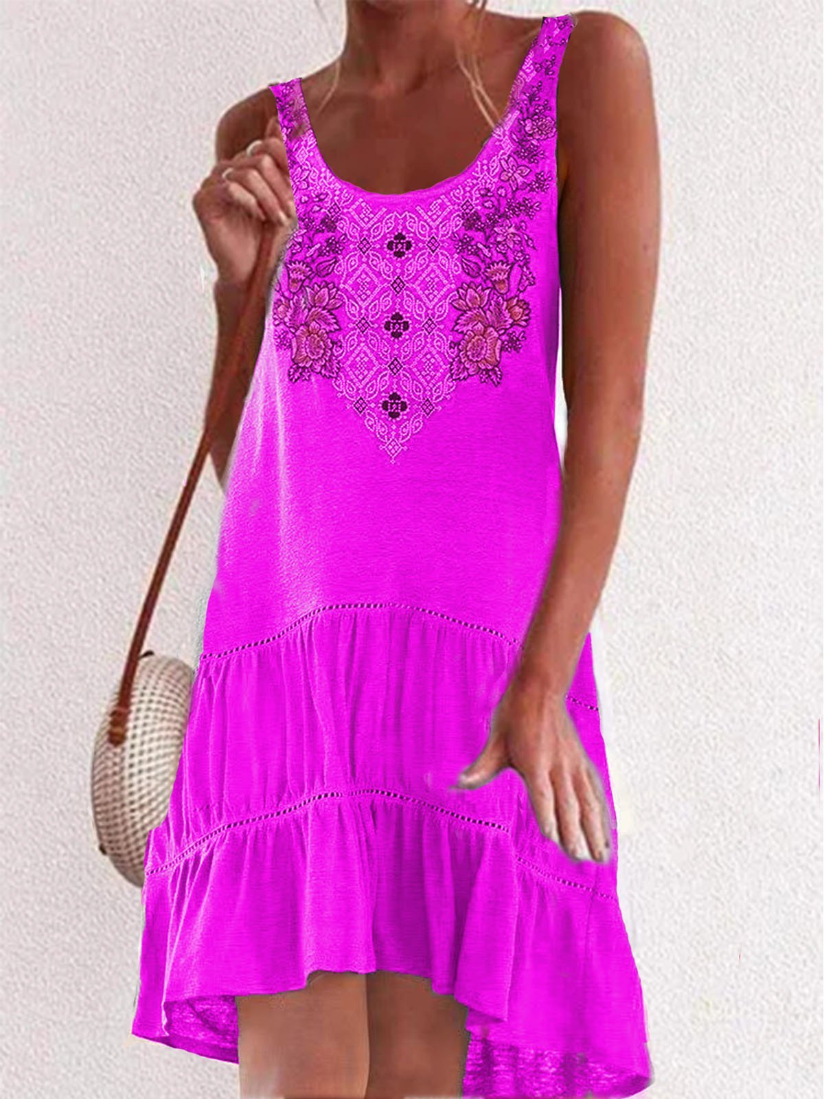 Embroidered  Big Swing Vest Stitching Dress - LuckyFash™