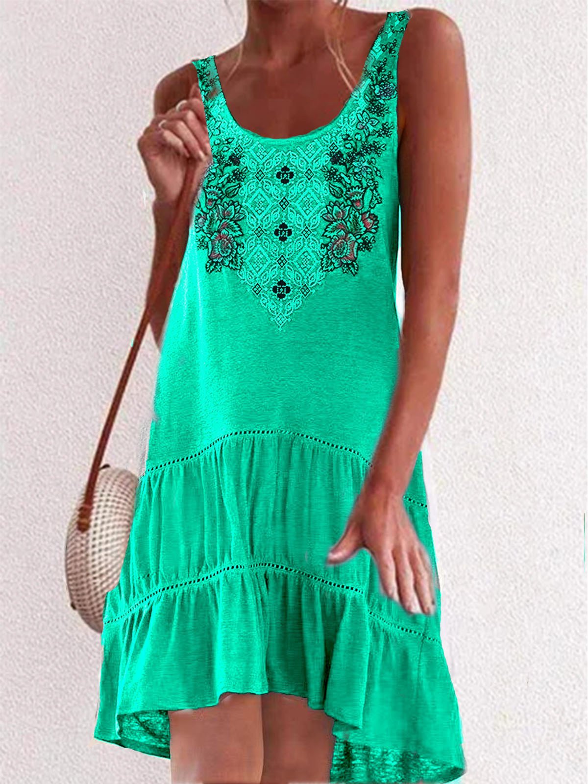Embroidered  Big Swing Vest Stitching Dress - LuckyFash™