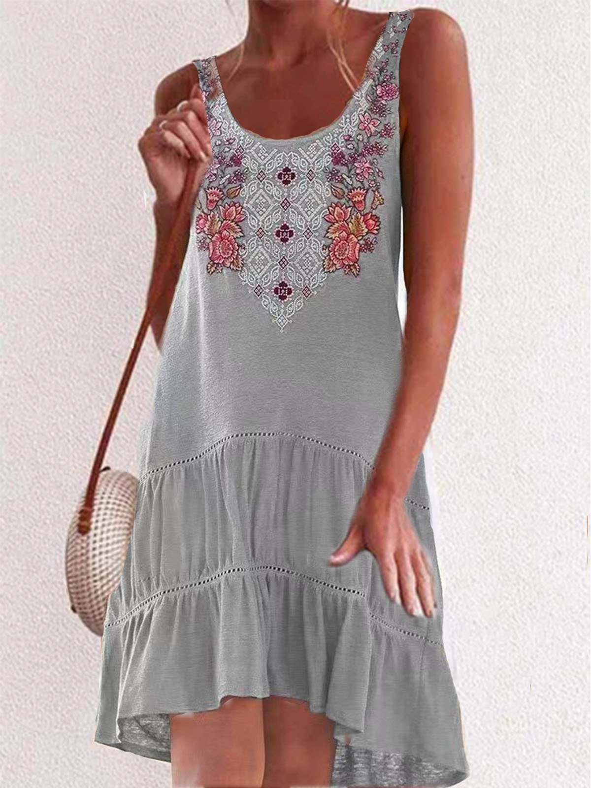 Embroidered  Big Swing Vest Stitching Dress - LuckyFash™