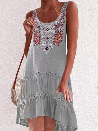 Embroidered  Big Swing Vest Stitching Dress - LuckyFash™