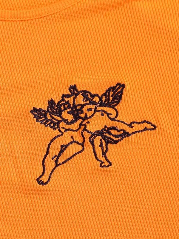 Embroidered Cherub Graphic Cropped Tank Top - LuckyFash™