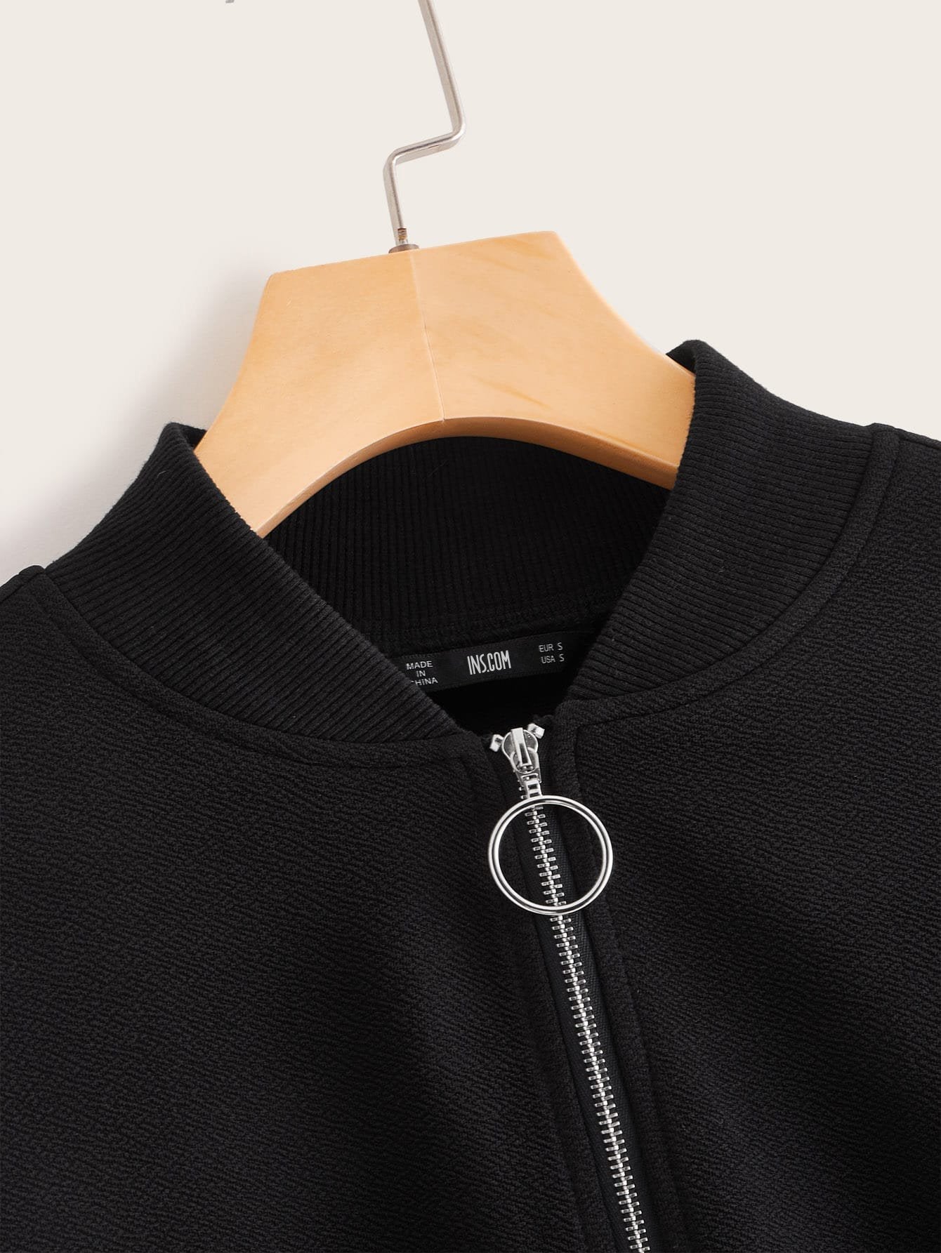 Embroidered Floral Detail O-ring Zip Up Bomber Jacket - LuckyFash™