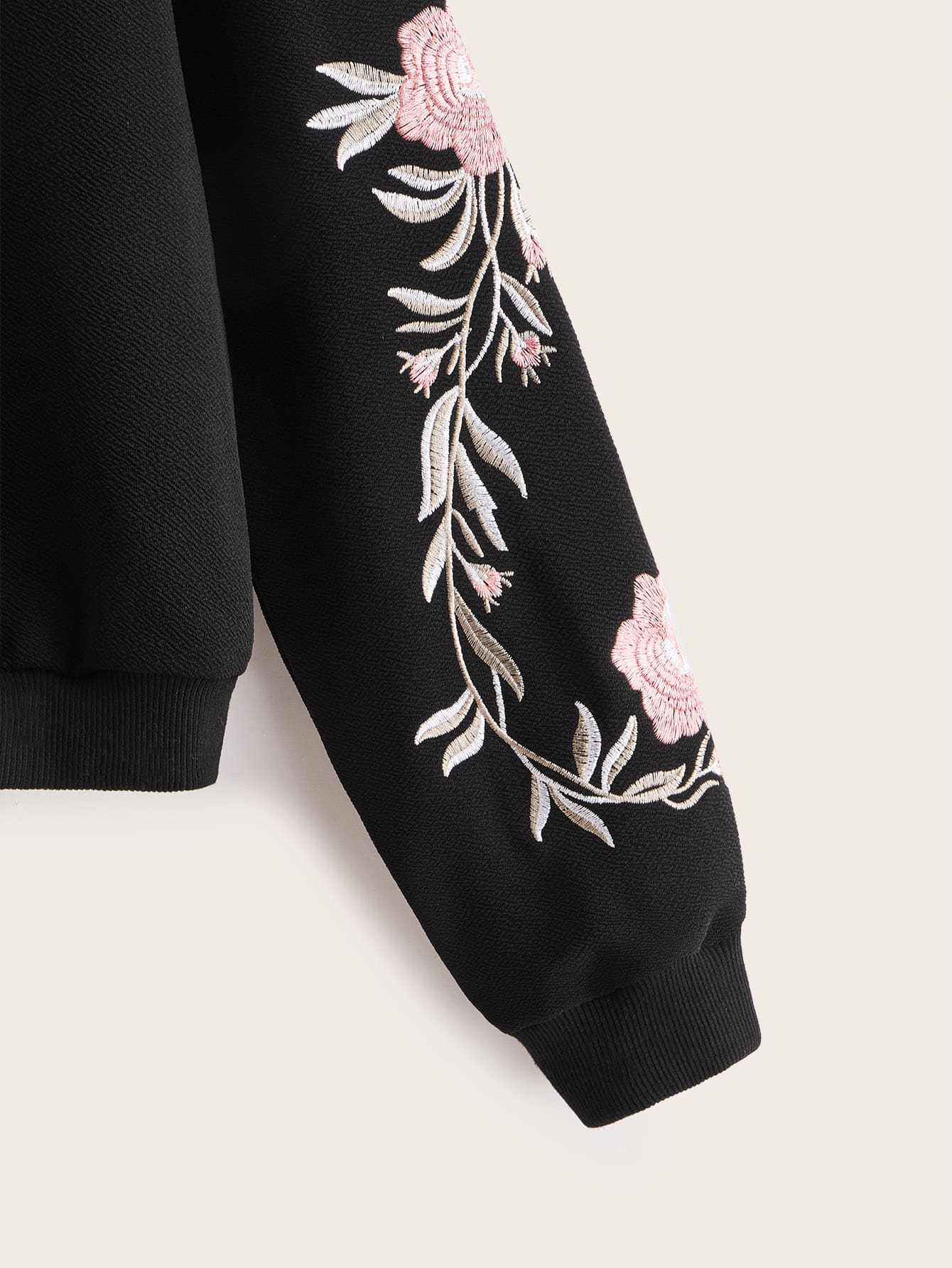 Embroidered Floral Detail O-ring Zip Up Bomber Jacket - LuckyFash™