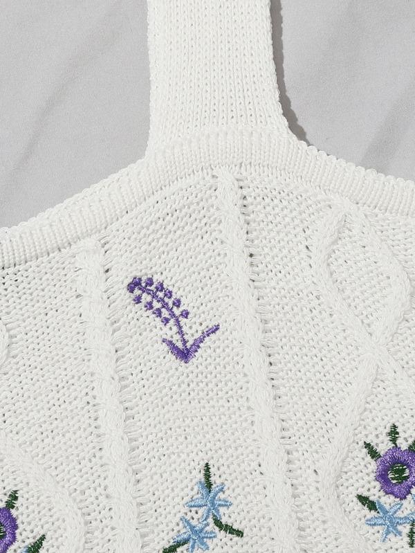 Embroidered Flower Crop Knit Cami Top - LuckyFash™