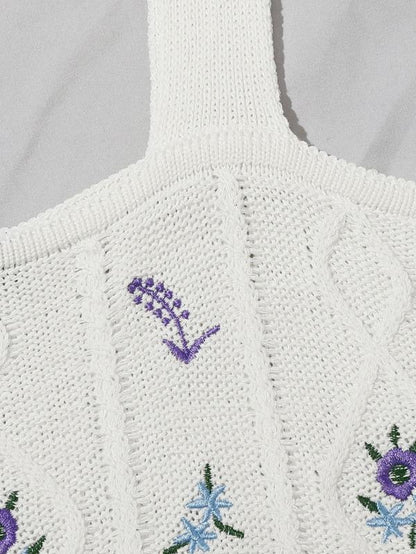 Embroidered Flower Crop Knit Cami Top - LuckyFash™