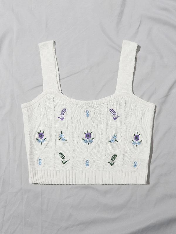 Embroidered Flower Crop Knit Cami Top - LuckyFash™