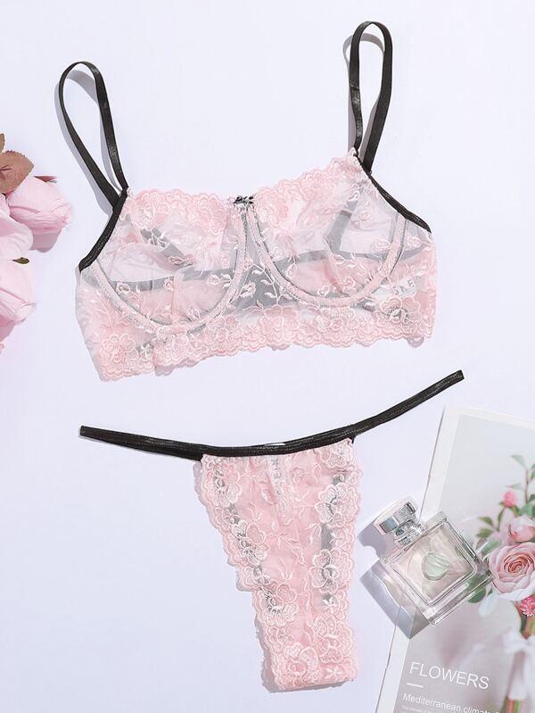 Embroidered Mesh Underwire Lingerie Set - LuckyFash™