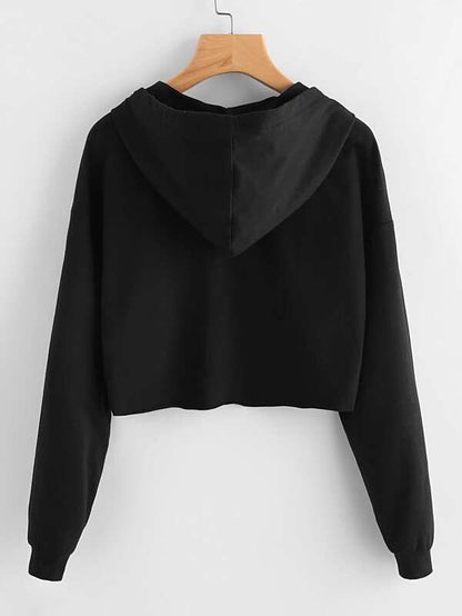 Embroidered Rose Patch Raw Hem Hoodie - LuckyFash™