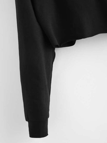 Embroidered Rose Patch Raw Hem Hoodie - LuckyFash™