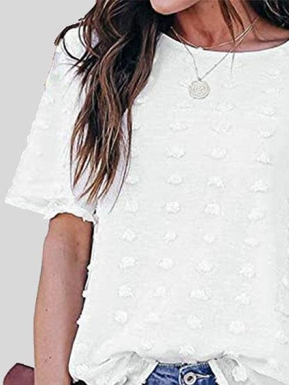 Embroidered Tulle Fake Two-piece Chiffon Short Sleeve T-shirts - LuckyFash™