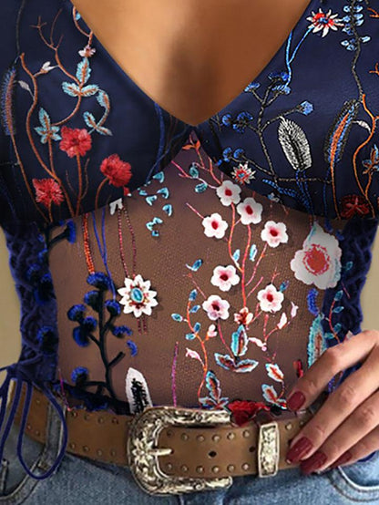 Embroidery Mesh Floral Print Tank Top - LuckyFash™
