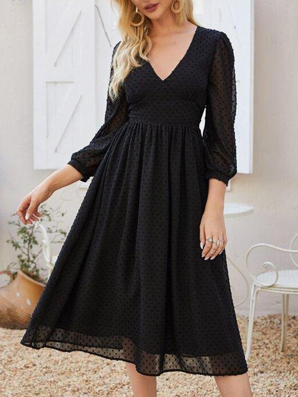 Empire Waist Swiss Dot Dress - LuckyFash™