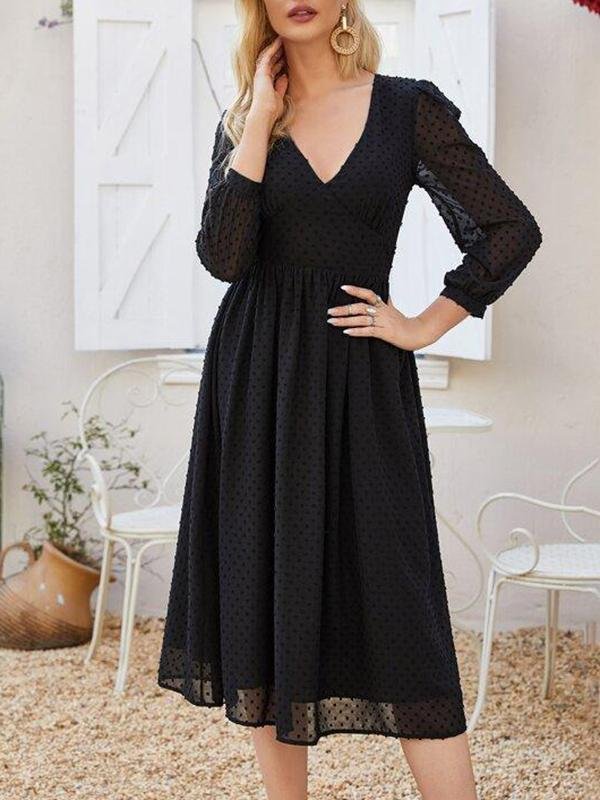 Empire Waist Swiss Dot Dress - LuckyFash™