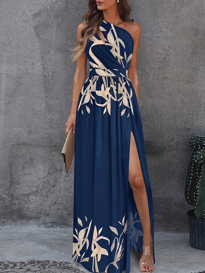 Womenâ€˜s Formal Party Dress Swing Dress Long Dress Maxi Dress Green Blue Pink Dark Blue Rainbow Red Beige White Black Sleeveless Floral Pure Color Split Cut Out Print Spring Summer One Shoulder Elegant - LuckyFash™