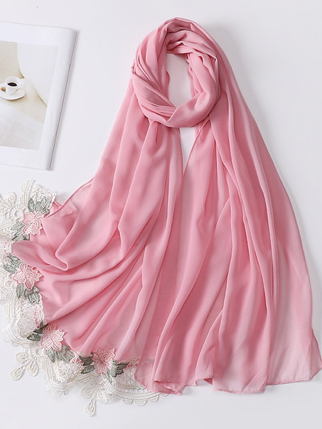 Sweet Style Muslim Lace Hijab Good Stitching Plain Scarf Premium Chiffon Scarf Shawl Islamic Soft Turban Head Wraps Headband - LuckyFash™