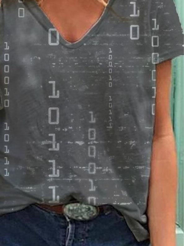 English Print Short-sleeved V-neck Casual Loose T-shirt - LuckyFash™