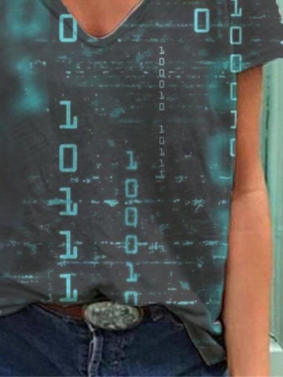 English Print Short-sleeved V-neck Casual Loose T-shirt - LuckyFash™