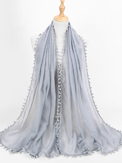 Plain Soft with small Pom Pom Ball Viscose Shawl Scarf Lady High Quality Wrap Muslim Hijab 180*80Cm - LuckyFash™