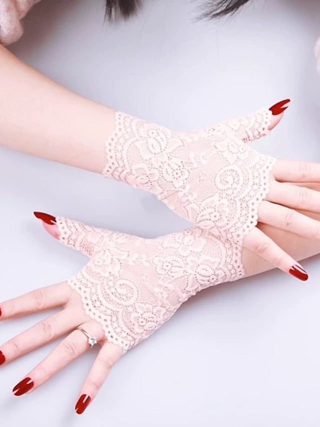 Women's Ladies Fingerless Gloves Lace Gloves Date Vacation Party / Cocktail Solid / Plain Color Spandex Net Bridal Gloves Casual Wedding Wedding Casual / Daily 1 Pair - LuckyFash™