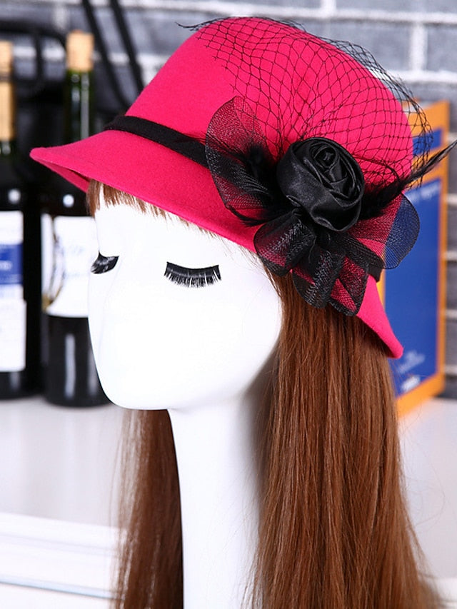 Women's Hat Fedora Hat Black Wine Fuchsia Outdoor Dailywear Holiday Floral Flower Portable Windproof Comfort - LuckyFash™