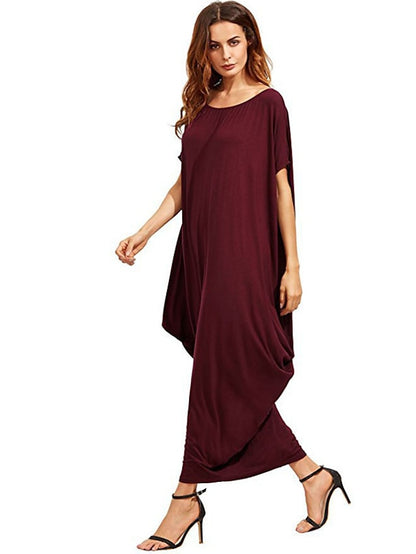 Women's Kaftan Dress Long Dress Maxi Dress Green Black Wine Half Sleeve Pure Color Fall Spring Autumn Romantic Loose Fit M L XL XXL - LuckyFash™